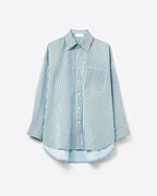 High-Low Oversized Striped Shirt with Chest Pocket in Black and Blue