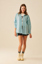 High-Low Oversized Striped Shirt with Chest Pocket in Black and Blue