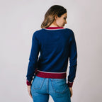 V-Neck Sweater | Navy & Berry