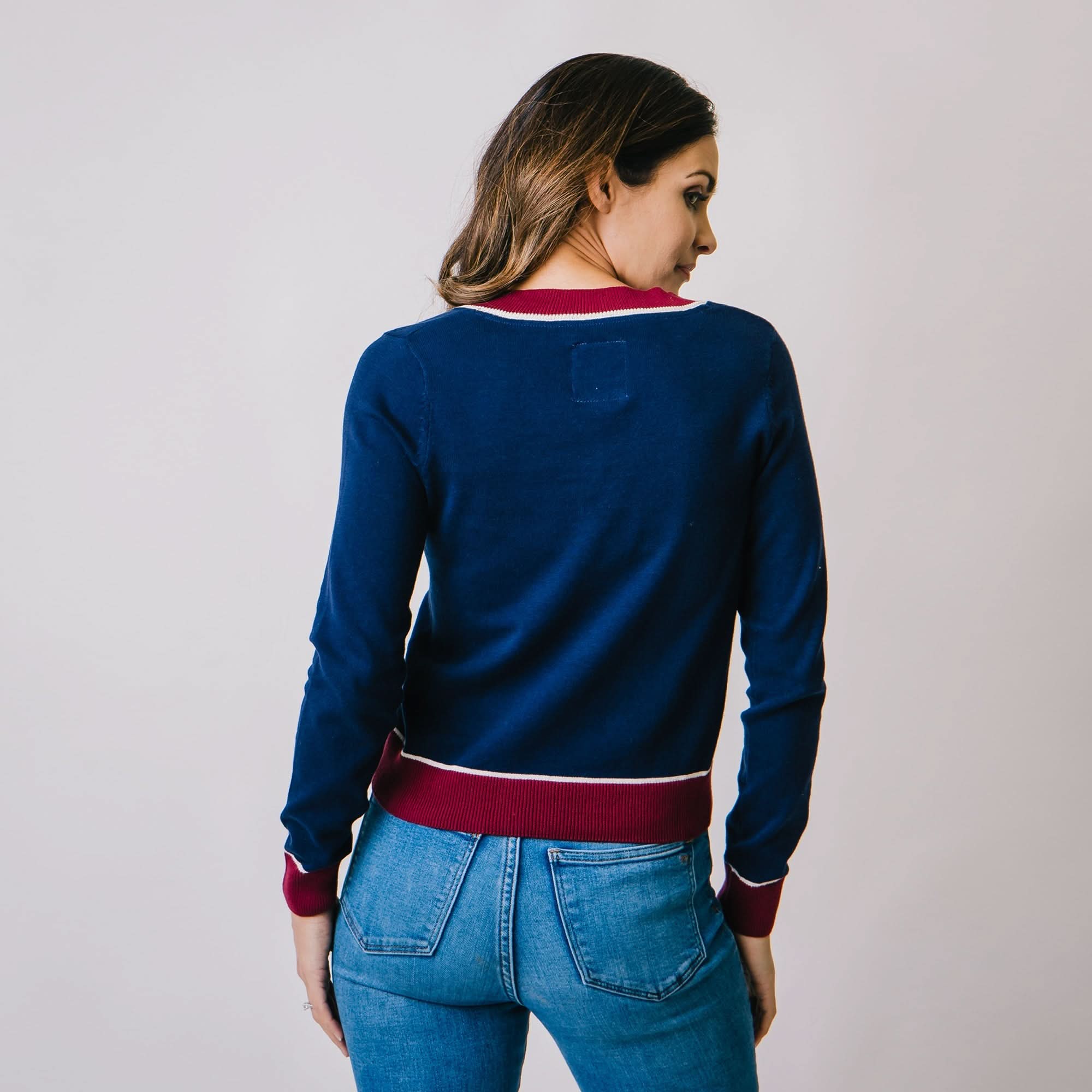 V-Neck Sweater | Navy & Berry