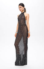 Huna Crystal Embellished Backless Maxi Dress Black