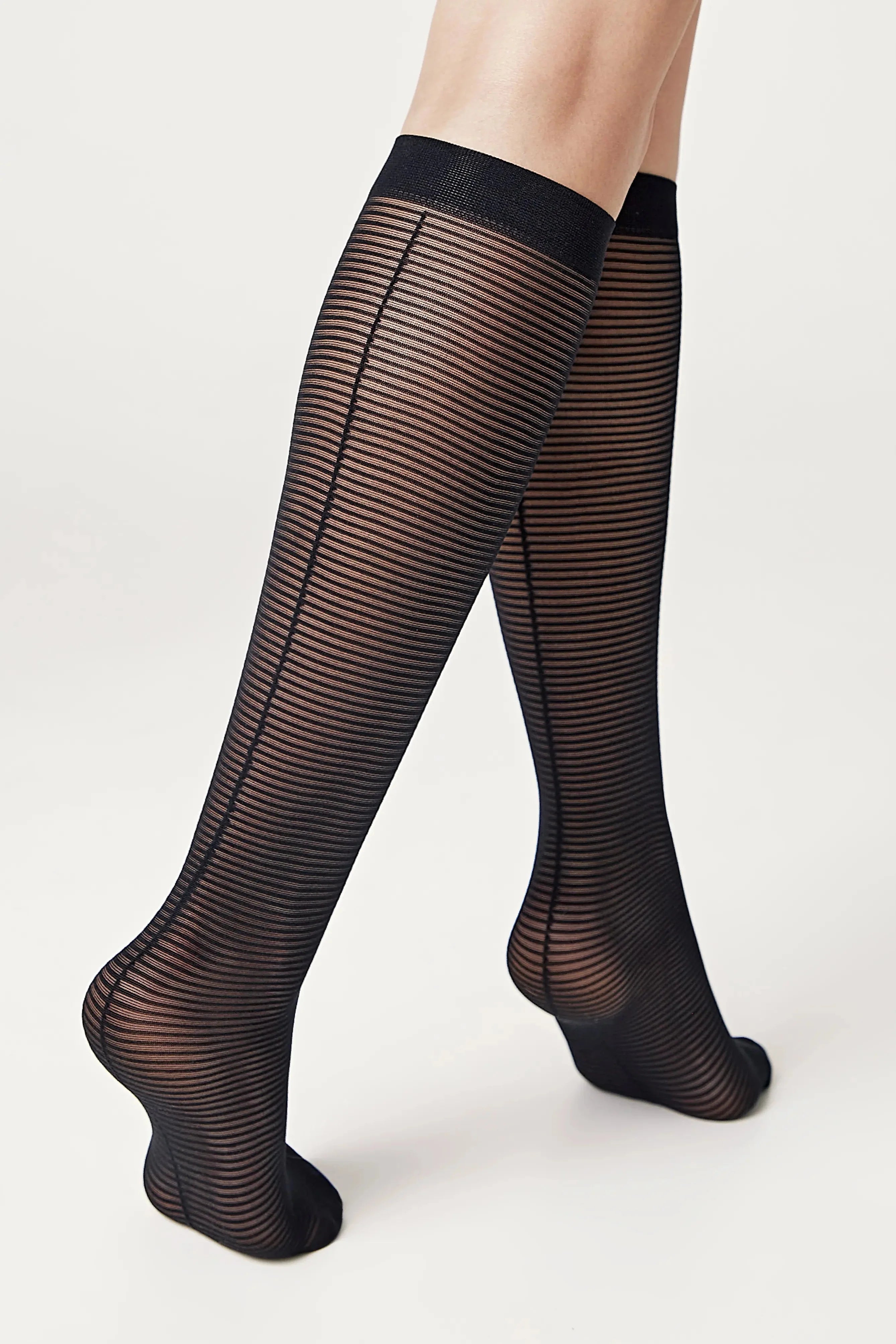Conte Lines Fantasy Knee Highs | Horizontal Stripes and Seam Effect