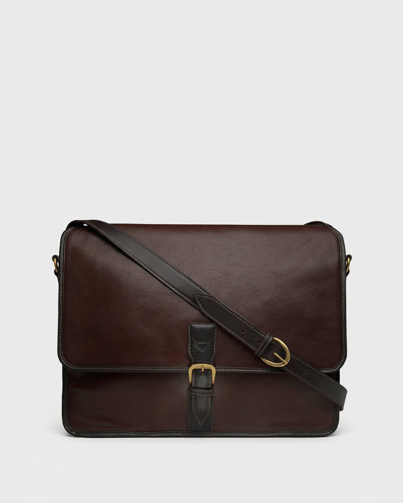 Hidesign Harrison Buffalo Leather Laptop Messenger | Coffee Brown