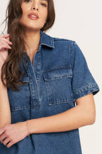 Blue Canvas Denim Midi Dress