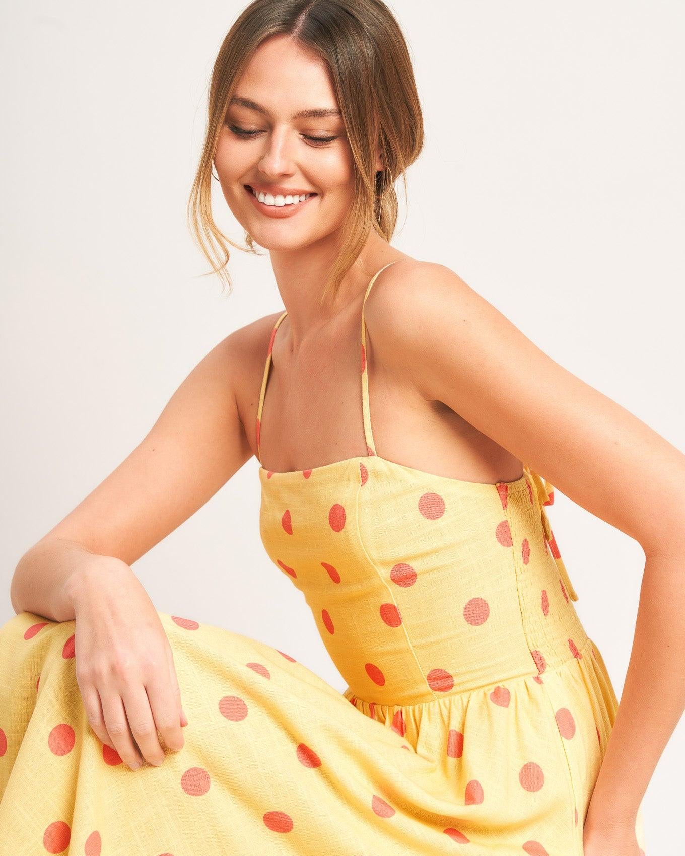 Golden Summer Polka Woven Midi Dress