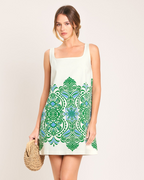 Green Motif Woven Mini Dress
