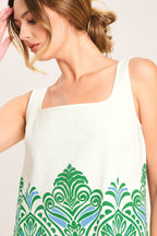 Green Motif Woven Mini Dress