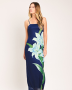 Deep Bloom Power Mesh Midi Dress