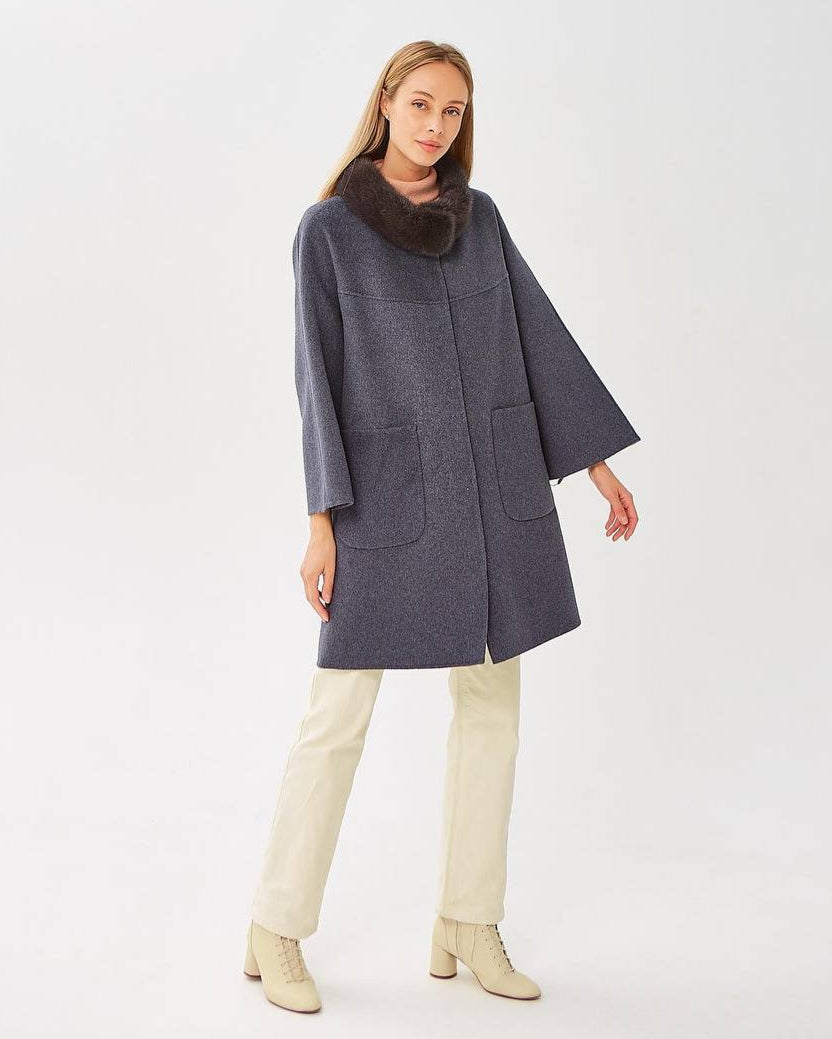 Genuine Scandinavian Mink Fur Virgin Wool Coat