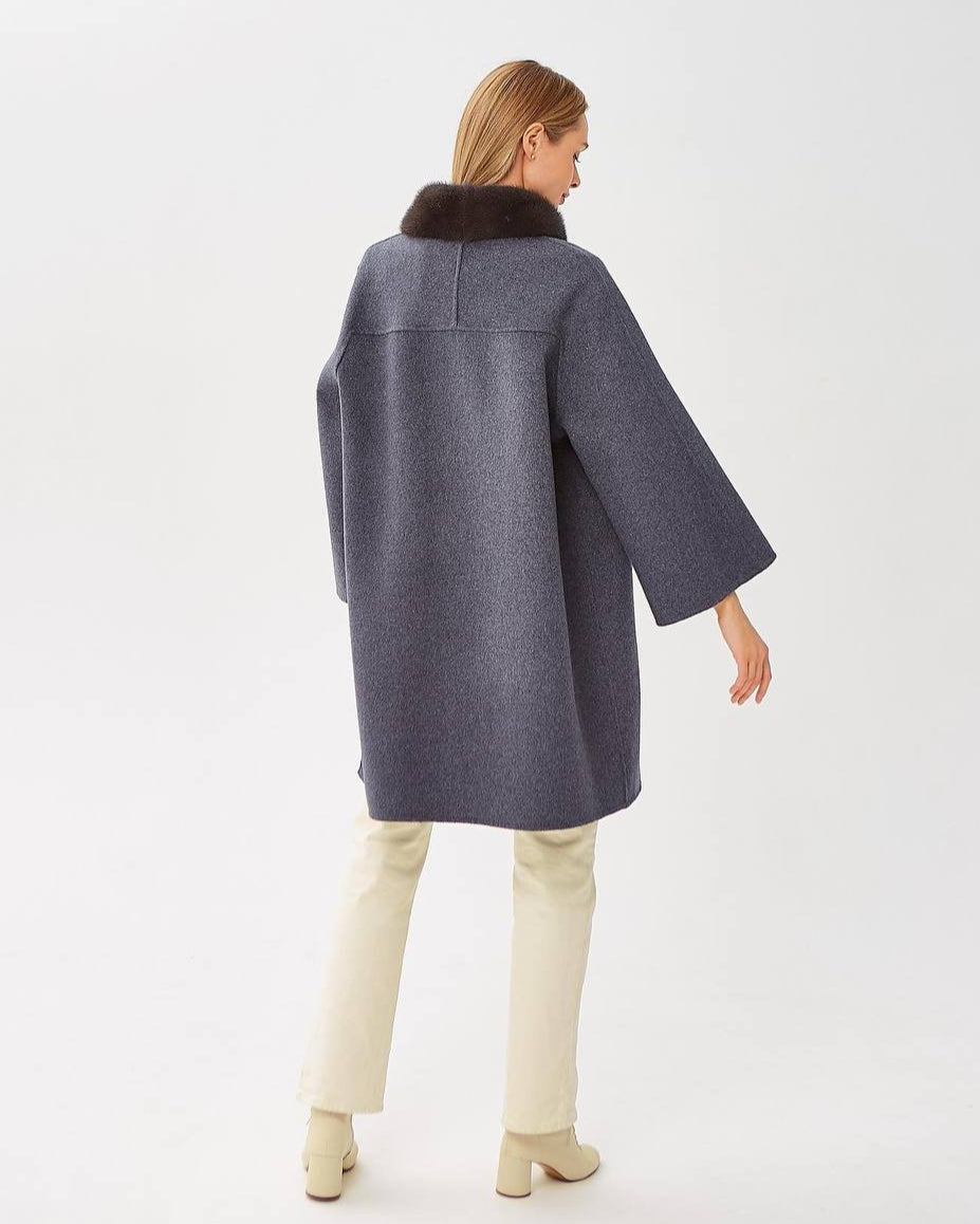 Genuine Scandinavian Mink Fur Virgin Wool Coat
