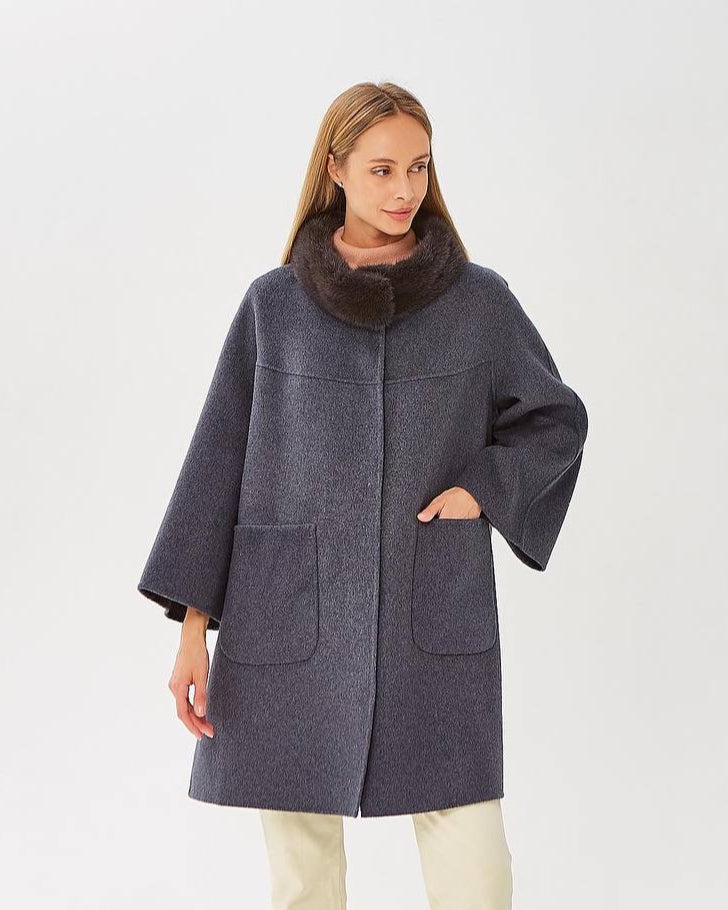 Genuine Scandinavian Mink Fur Virgin Wool Coat