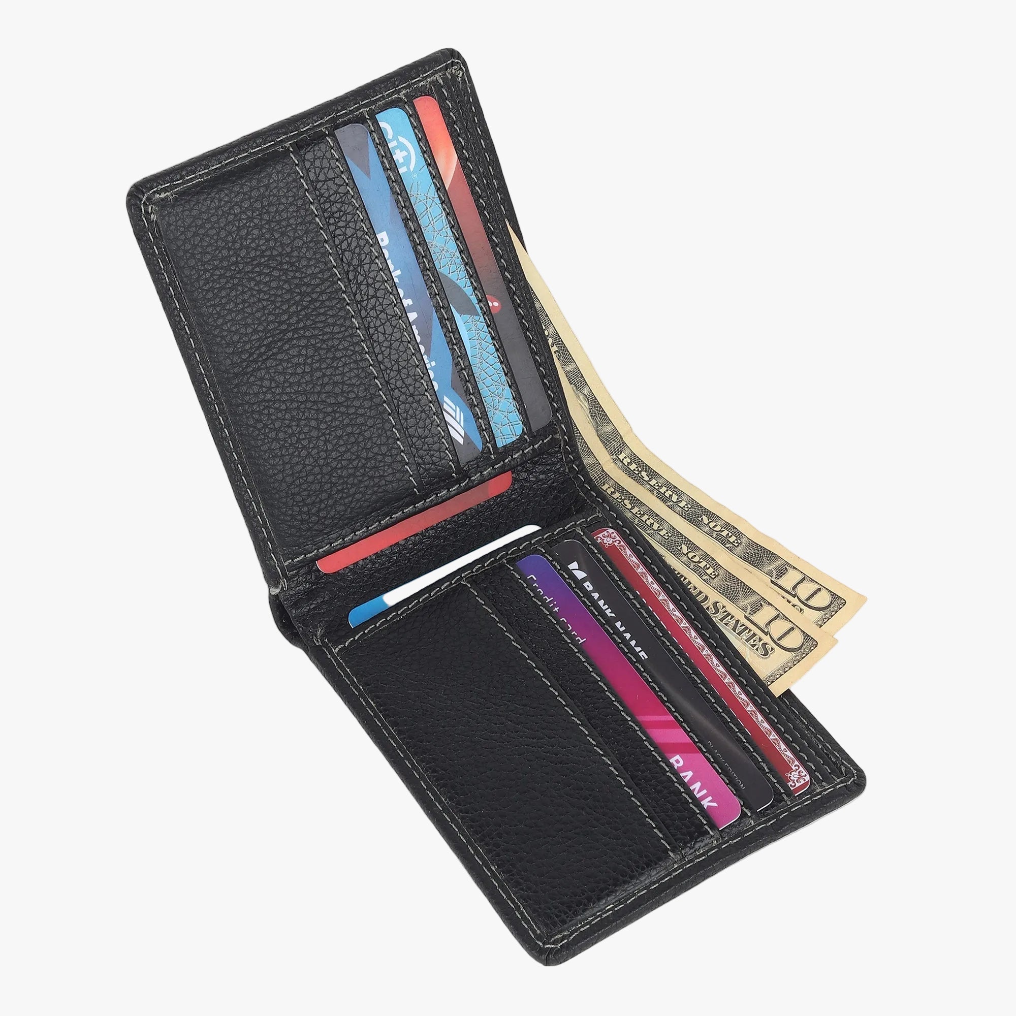 Black Textured Leather Mens Wallet
