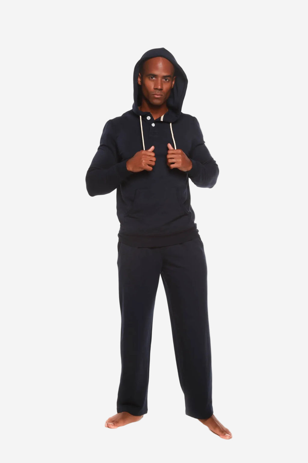 Men's Henley Style Bamboo Viscose Fleece Hoodie + Fleece Lounge Pants