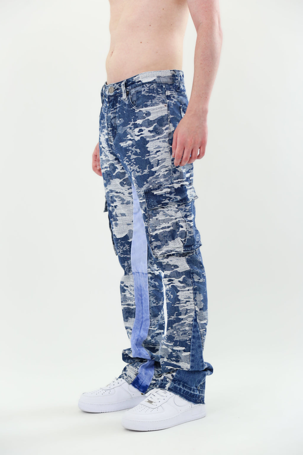 Blue Cargo Jacquard Stacked Jeans | AJS695