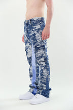Blue Cargo Jacquard Stacked Jeans | AJS695