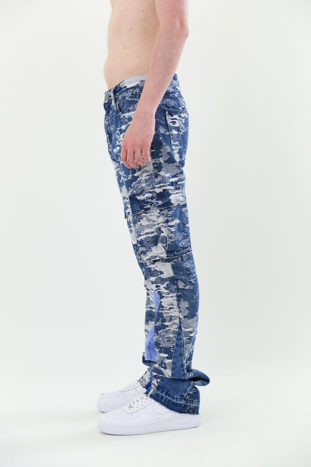Blue Cargo Jacquard Stacked Jeans | AJS695