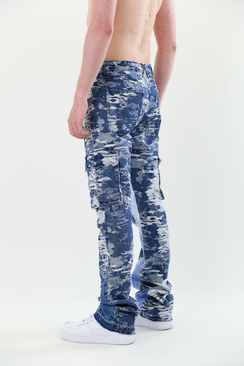 Blue Cargo Jacquard Stacked Jeans | AJS695