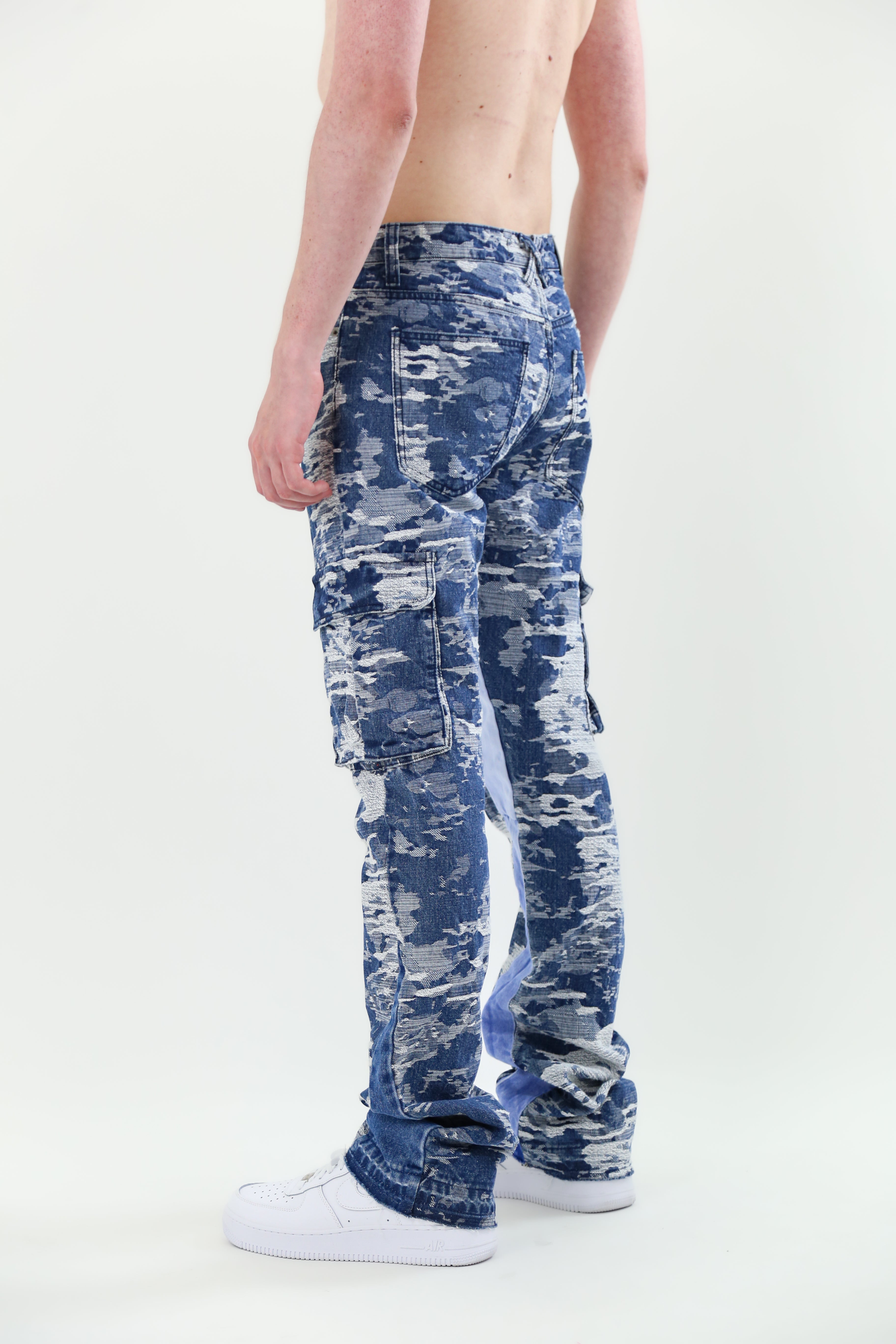Blue Cargo Jacquard Stacked Jeans | AJS695