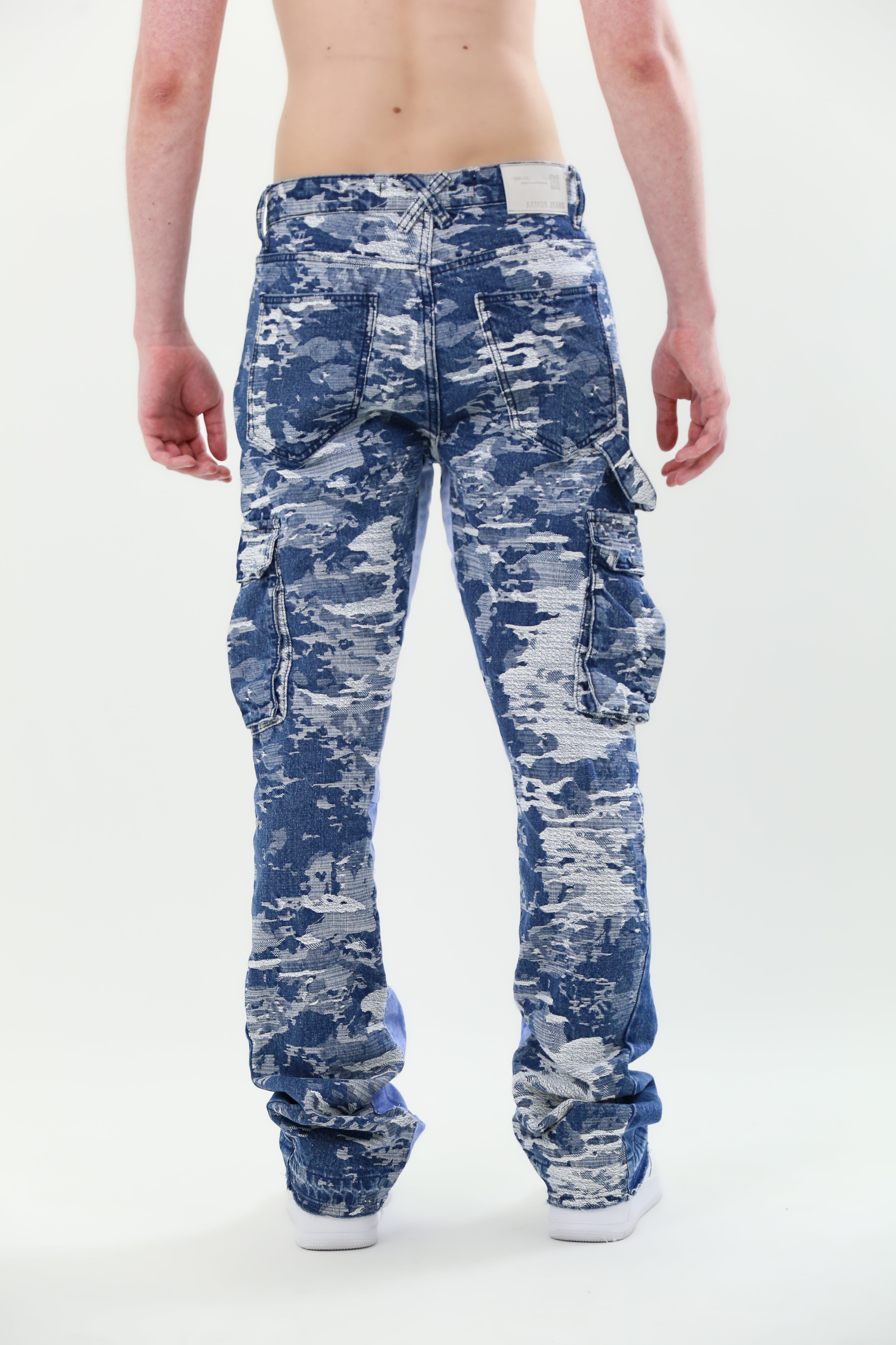 Blue Cargo Jacquard Stacked Jeans | AJS695