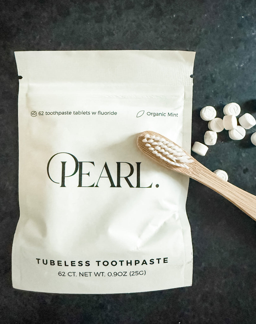 Starter Kit: The Pearl Jar White Sea Glass & Fluoride Mint Toothpaste Tablets | 62 Tablets | Refill Pouch