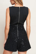 Twinkle Chic Black Top and Sequin Short Romper