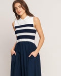 Stripe Elegance Sweater Woven Midi Dress