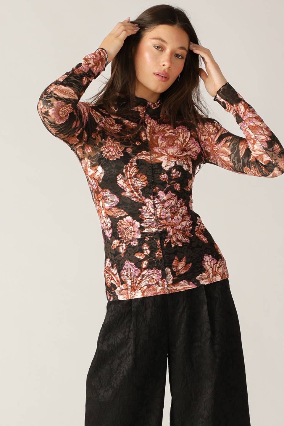 Fireside Chats Stretch Lace Top