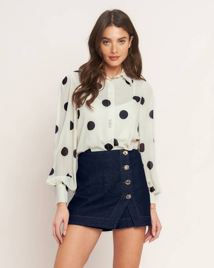Polka Dot Button-Down Blouse