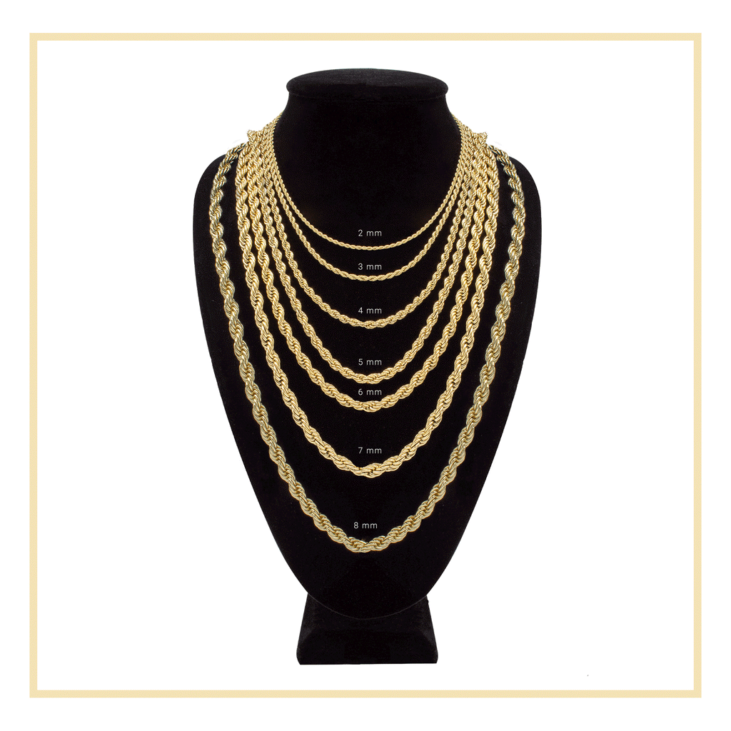 14K Gold Plated Rope Chain Twisted Link Necklace 18"-30" Length | W 2-7 mm
