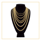 14K Gold Plated Rope Chain Twisted Link Necklace 18"-30" Length | W 2-7 mm