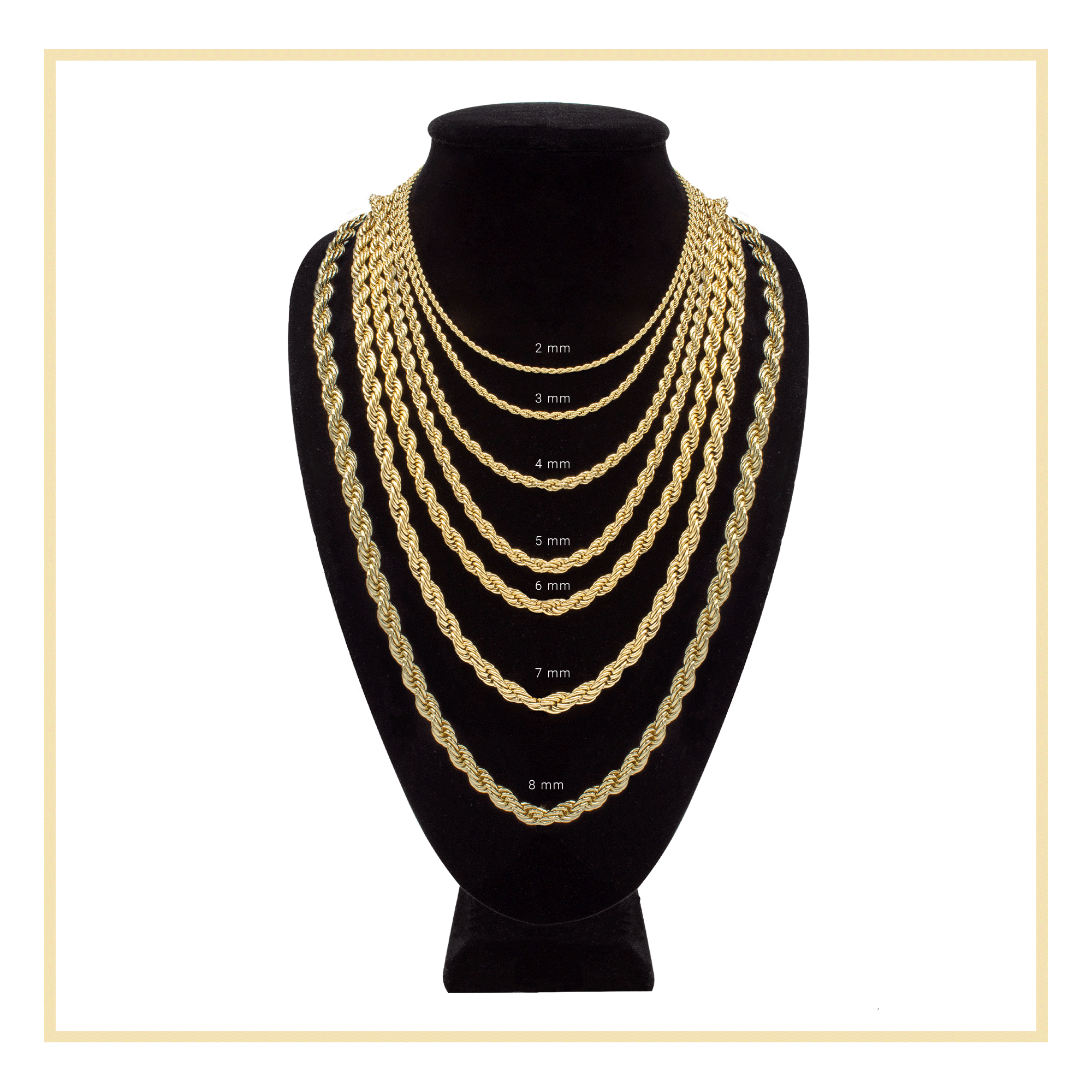 14K Gold Plated Rope Chain Twisted Link Necklace 18"-30" Length | W 2-7 mm