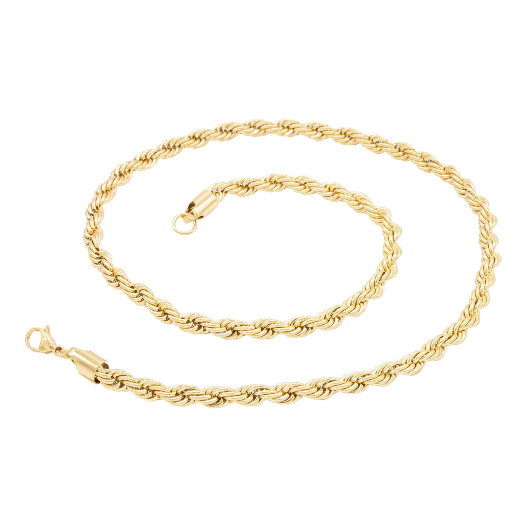 14K Gold Plated Rope Chain Twisted Link Necklace 18"-30" Length | W 2-7 mm