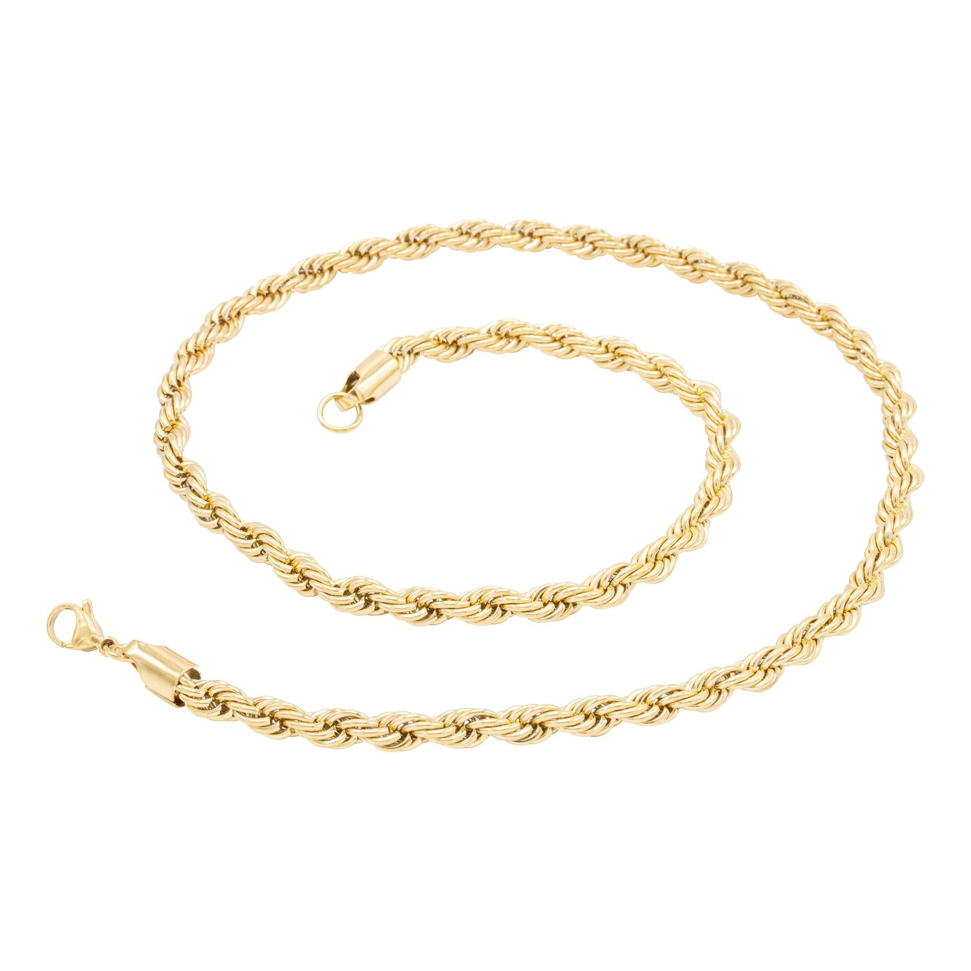 14K Gold Plated Rope Chain Twisted Link Necklace 18"-30" Length | W 2-7 mm