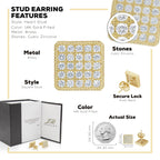 Square 17 CZ Earrings 14K Gold Filled Silver Hip Hop Studs