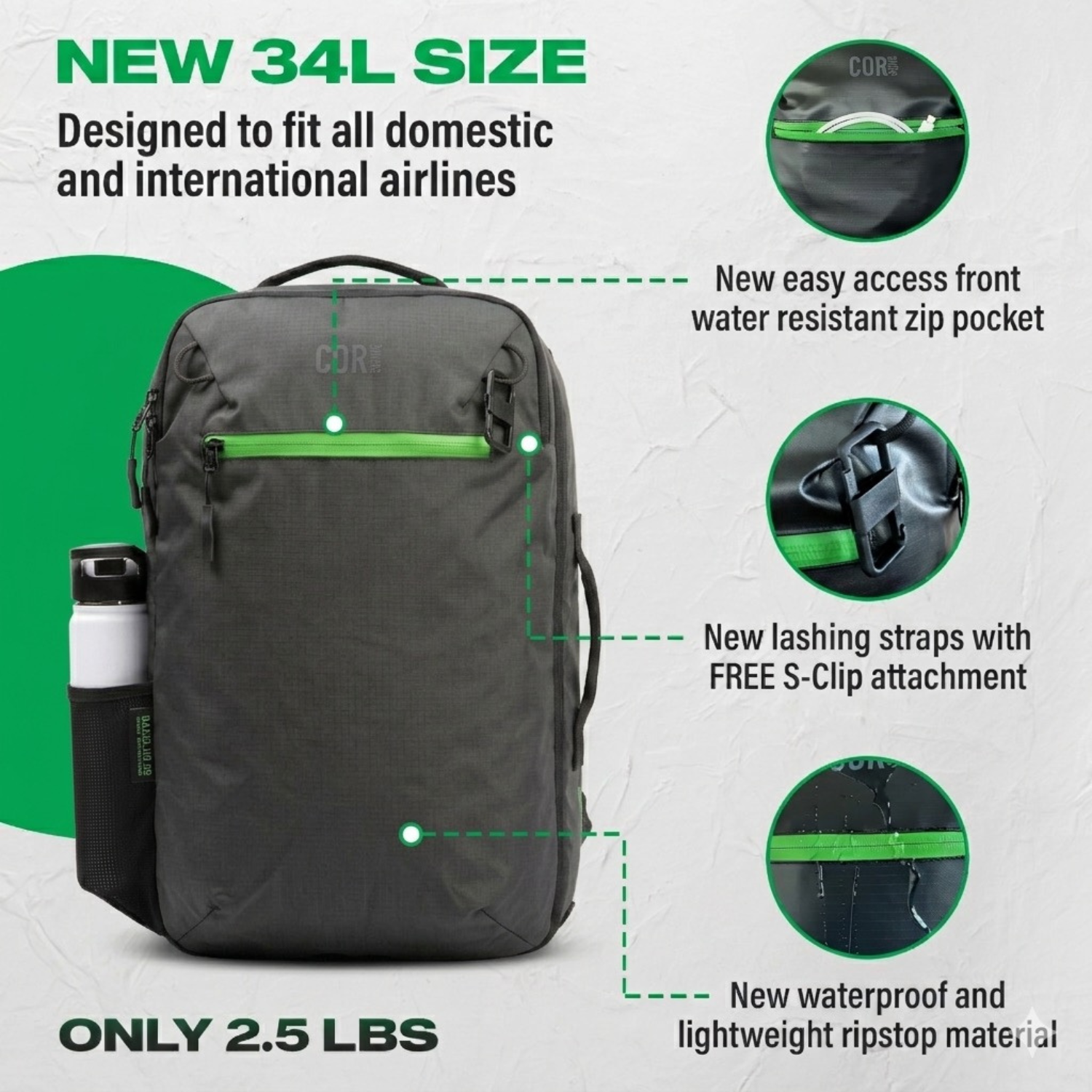 Island Hopper 2.0 Travel Backpack New Matte Black | Lightweight Waterproof 28L & 34L