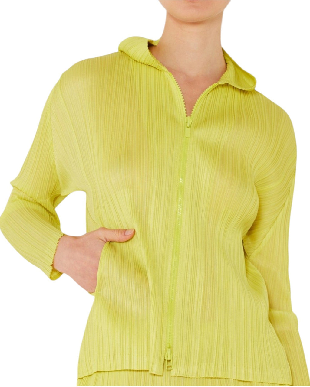 Pleated Jacket with Two-Way Zipper J01HD Lime