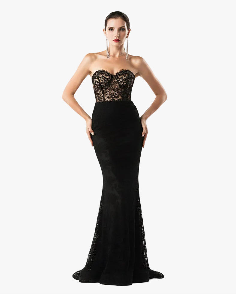Black Lace Evening Gown