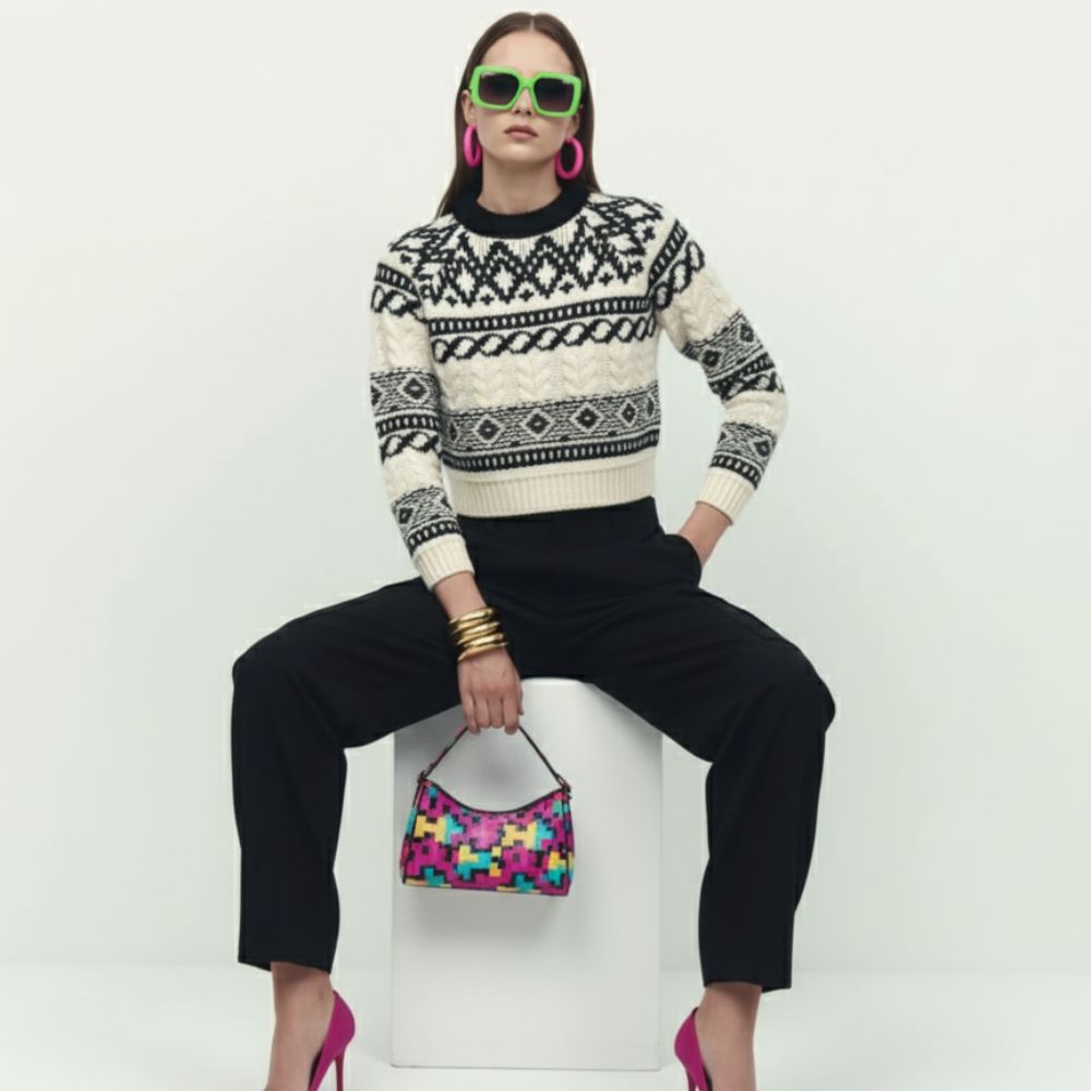 Jacquard Cropped Sweater Tribeca | Women - BYMANYC ® New York