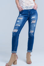 Jean with Shredded Rips and Raw-Cut Cuffs