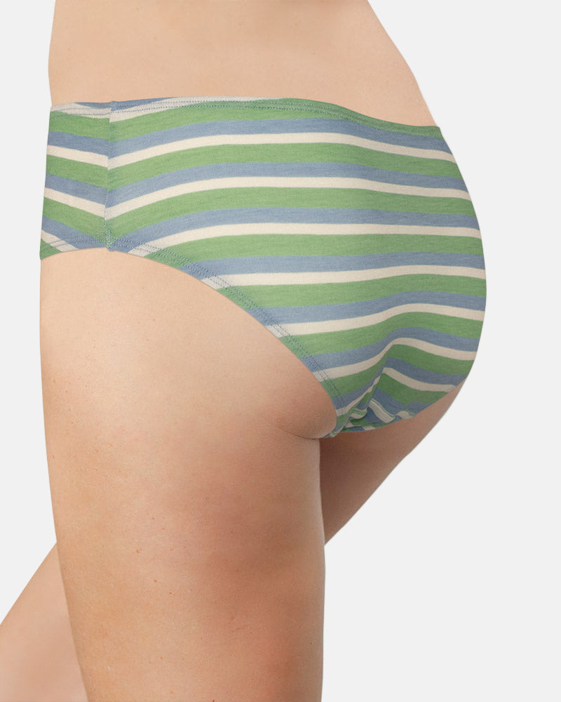 Blue and Green Striped Modal Bikini with Ruching