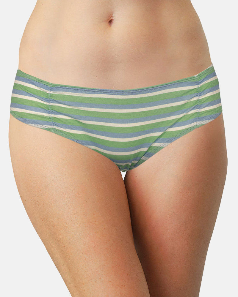 Blue and Green Striped Modal Bikini with Ruching