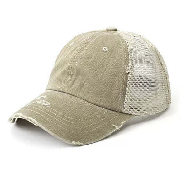 Distressed Messy Bun Hat Cap