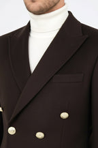 Brown Metal Buttoned Double Breasted Long Coat Wessi