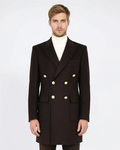 Brown Metal Buttoned Double Breasted Long Coat Wessi