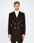 Brown Metal Buttoned Double Breasted Long Coat Wessi