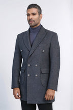 Dark Grey Metal Buttoned Double Breasted Long Coat Wessi