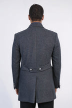 Dark Grey Metal Buttoned Double Breasted Long Coat Wessi