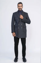 Dark Grey Metal Buttoned Double Breasted Long Coat Wessi