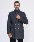 Dark Grey Metal Buttoned Double Breasted Long Coat Wessi