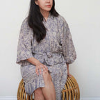 Hand Dyed Batik Robe Kimono | Gray & Silver Petals